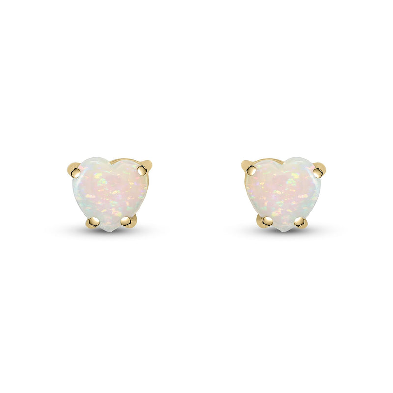 9ct Yellow Gold Heart Natural Opal Claw Stud Earrings