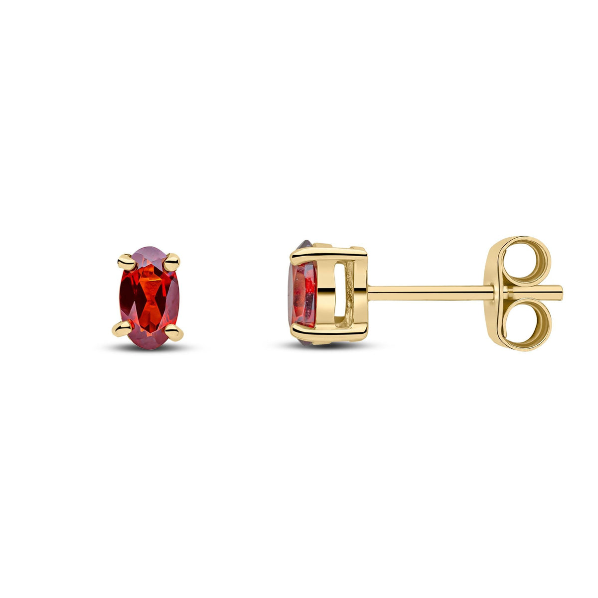 9ct Yellow Gold Oval Natural Garnet Claw Stud Earrings — 5x3mm