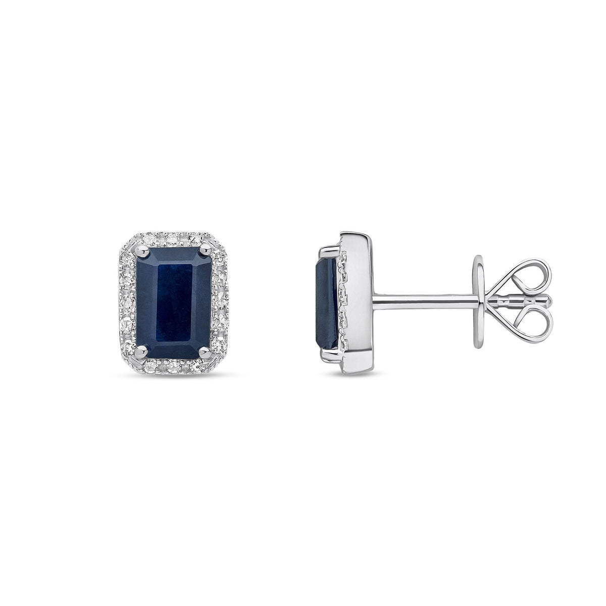 18ct White Gold Natural Sapphire and Diamond Cluster Stud Earrings