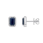 18ct White Gold Octagonal Natural Sapphire & Diamond Cluster Stud Earrings — 6x4mm