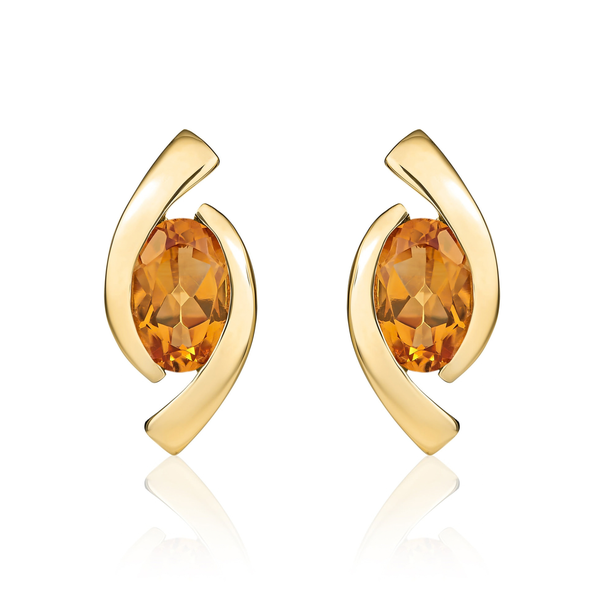 9ct Yellow Gold Oval Natural Citrine 'Eye' Stud Earrings — 6x4mm