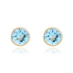 9ct Yellow Gold Round Natural Swiss Blue Topaz Rubover Stud Earrings — 5mm