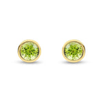 9ct Yellow Gold Round Natural Peridot Rubover Stud Earrings — 6mm