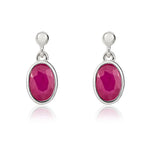 9ct White Gold Oval Natural Ruby Rubover Drop Earrings — 6x4mm