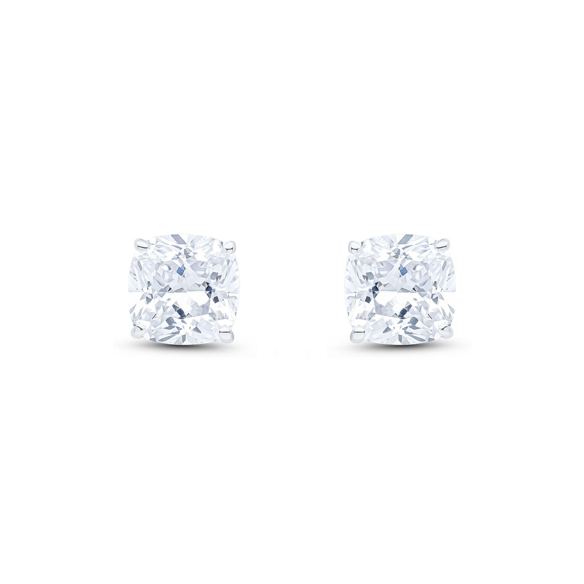 9ct White Gold Cushion Cubic Zirconia CZ Claw Stud Earrings — 8mm