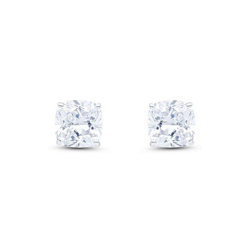 9ct White Gold Cushion Cubic Zirconia CZ Claw Stud Earrings — 8mm