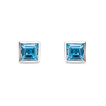 9ct White Gold Square Natural Swiss Blue Topaz Rubover Stud Earrings — 5mm