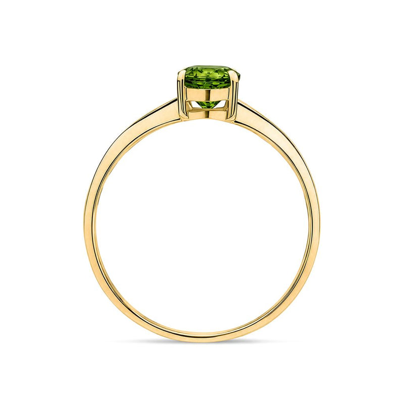 9ct Yellow Gold Oval Natural Peridot Claw Single Stone Ring — 7x5mm