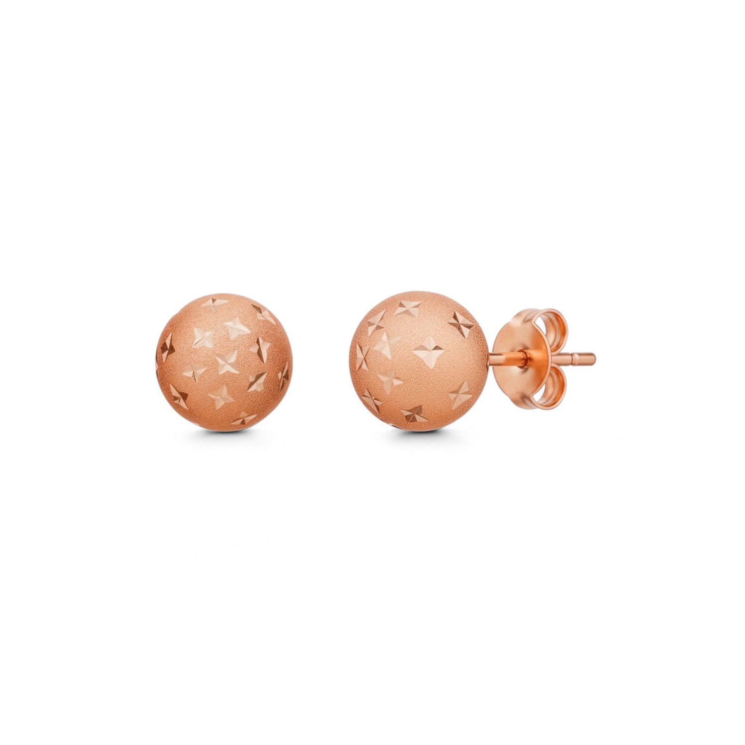 9ct Rose Gold Star Cut Satin Ball Stud Earrings — 8mm