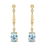 9ct Yellow Gold Oval Natural Aquamarine Claw Bar Drop Earrings — 7x5mm