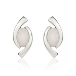 9ct White Gold Oval Natural Opal 'Eye' Stud Earrings — 6x4mm