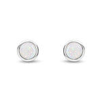 9ct White Gold Round Natural Opal Rubover Stud Earrings — 6mm