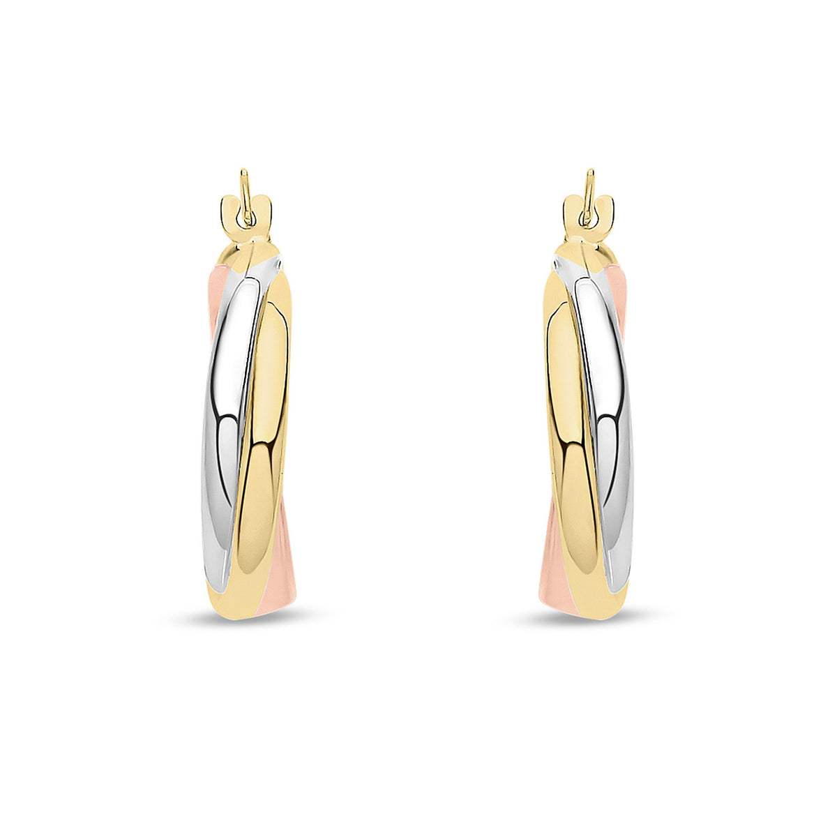 9ct Three Tone Gold Round Russian Wedding Hoop Earrings — 18mm