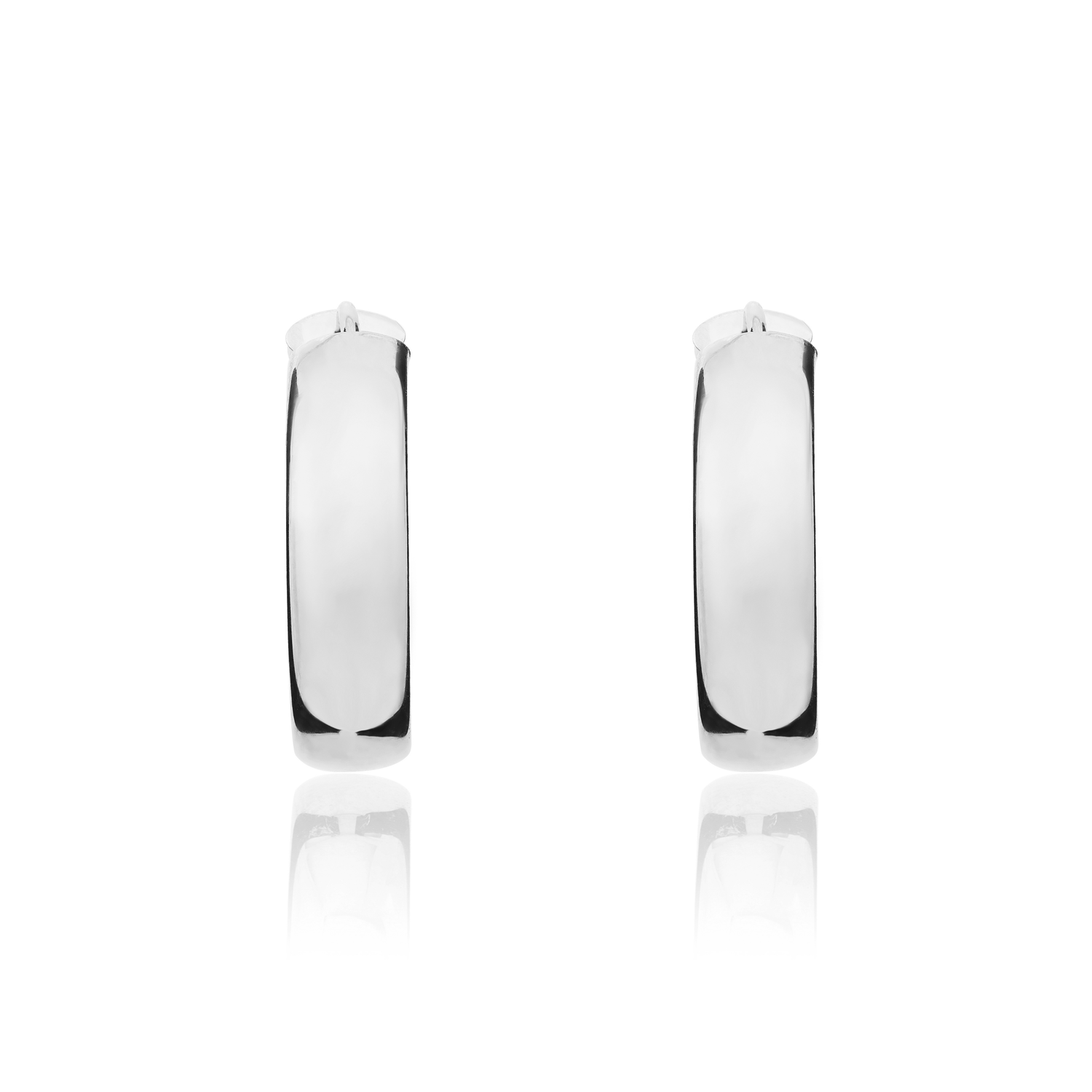 9ct White Gold Polished Rounded Flat Huggie Earrings — 20x5mm