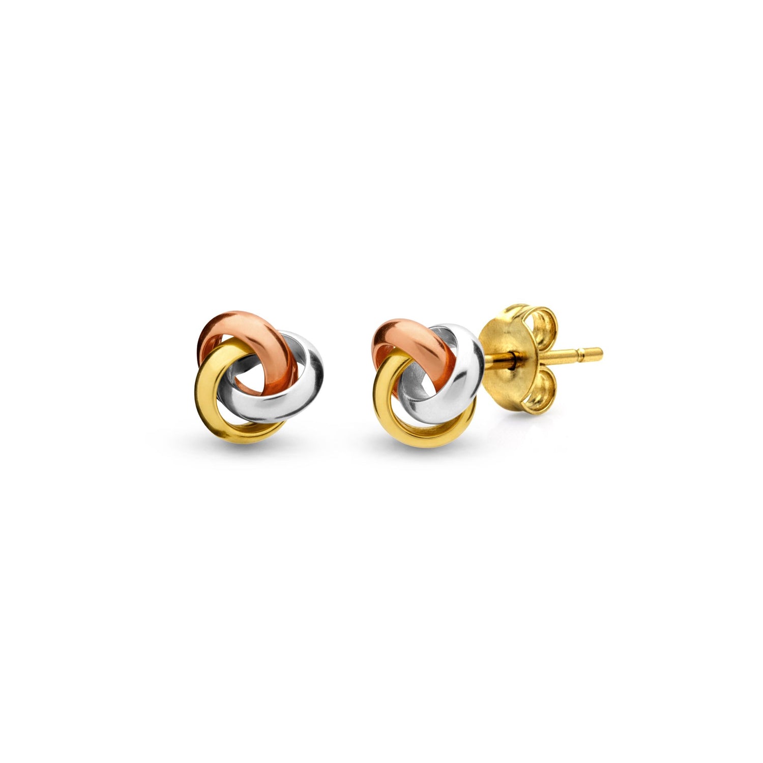 9ct Three-Tone Gold Polished 3-Strand Open Knot Stud Earrings — 7mm