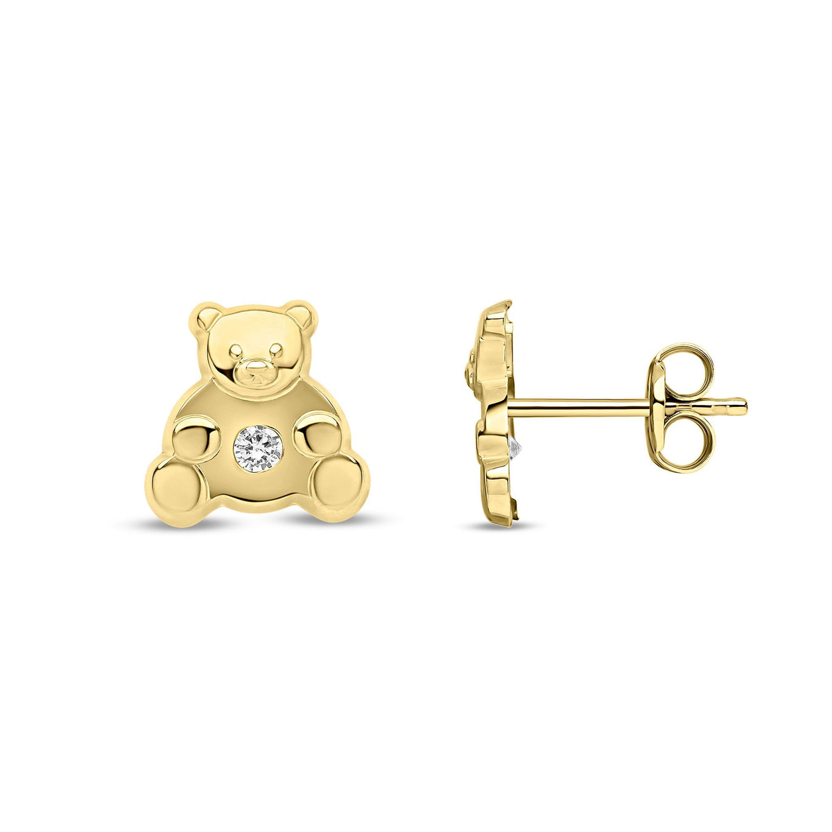 9ct Yellow Gold Cubic Zirconia Teddy Bear Stud Earrings