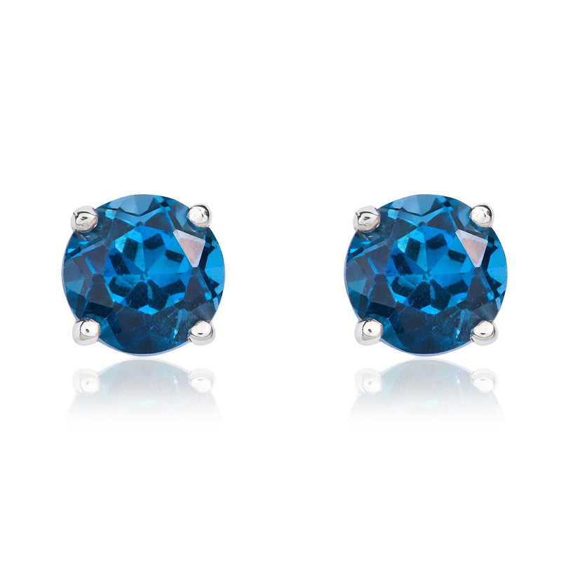 9ct White Gold Round Natural London Blue Topaz Claw Set Stud Earrings — 5mm