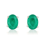 9ct White Gold Oval Natural Emerald Claw Stud Earrings — 7x5mm