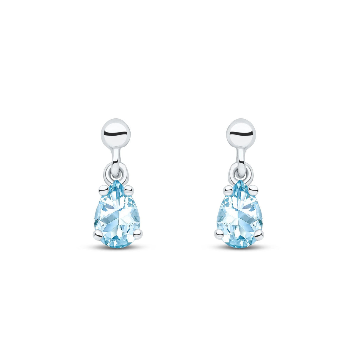 9ct White Gold Pear Shaped Natural Aquamarine Claw Drop Earrings — 6x4mm