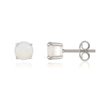 9ct White Gold Round Natural Opal Claw Set Stud Earrings — 5mm