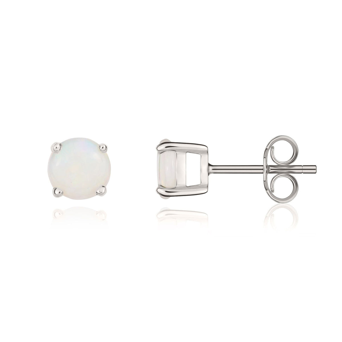 9ct White Gold Round Natural Opal Claw Set Stud Earrings — 5mm