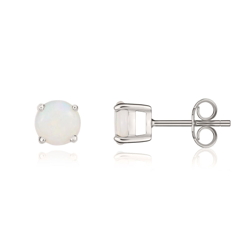 9ct White Gold Round Natural Opal Claw Set Stud Earrings — 5mm