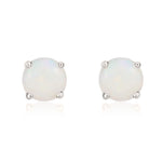 9ct White Gold Round Natural Opal Claw Set Stud Earrings — 5mm