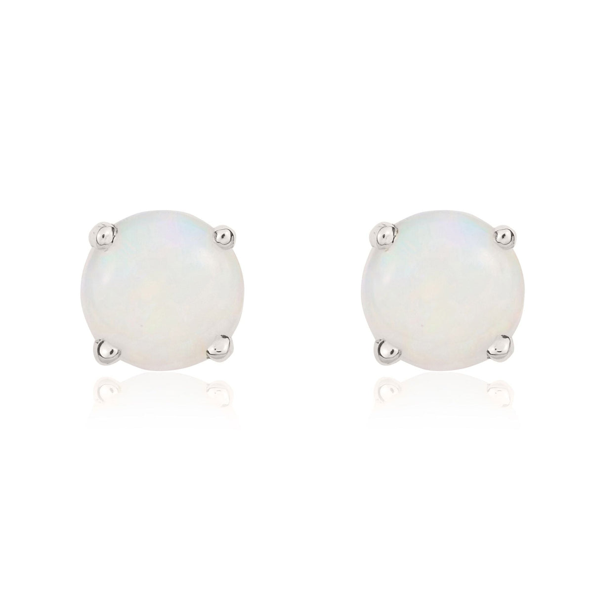 9ct White Gold Round Natural Opal Claw Set Stud Earrings — 5mm
