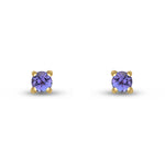 9ct Yellow Gold Round Natural Tanzanite Claw Stud Earrings — 3mm