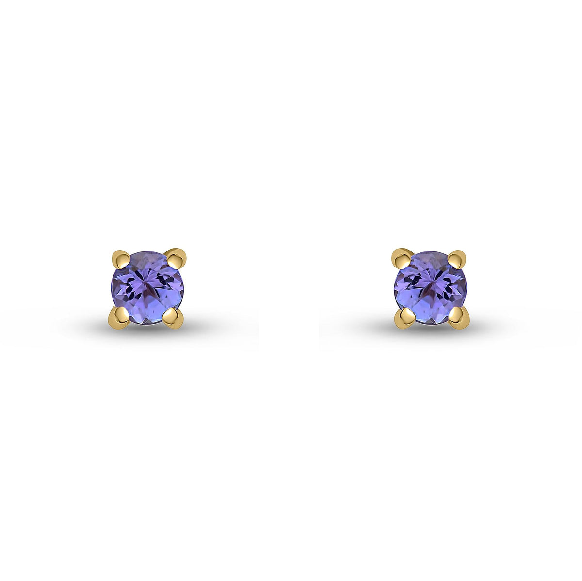 9ct Yellow Gold Round Natural Tanzanite Claw Stud Earrings — 3mm