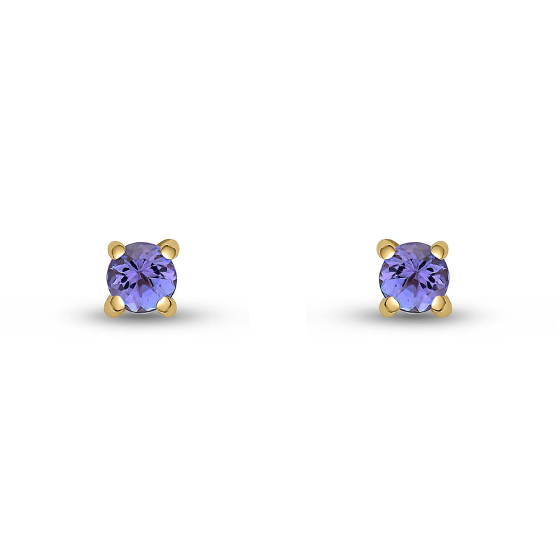 9ct Yellow Gold Round Natural Tanzanite Claw Stud Earrings — 3mm