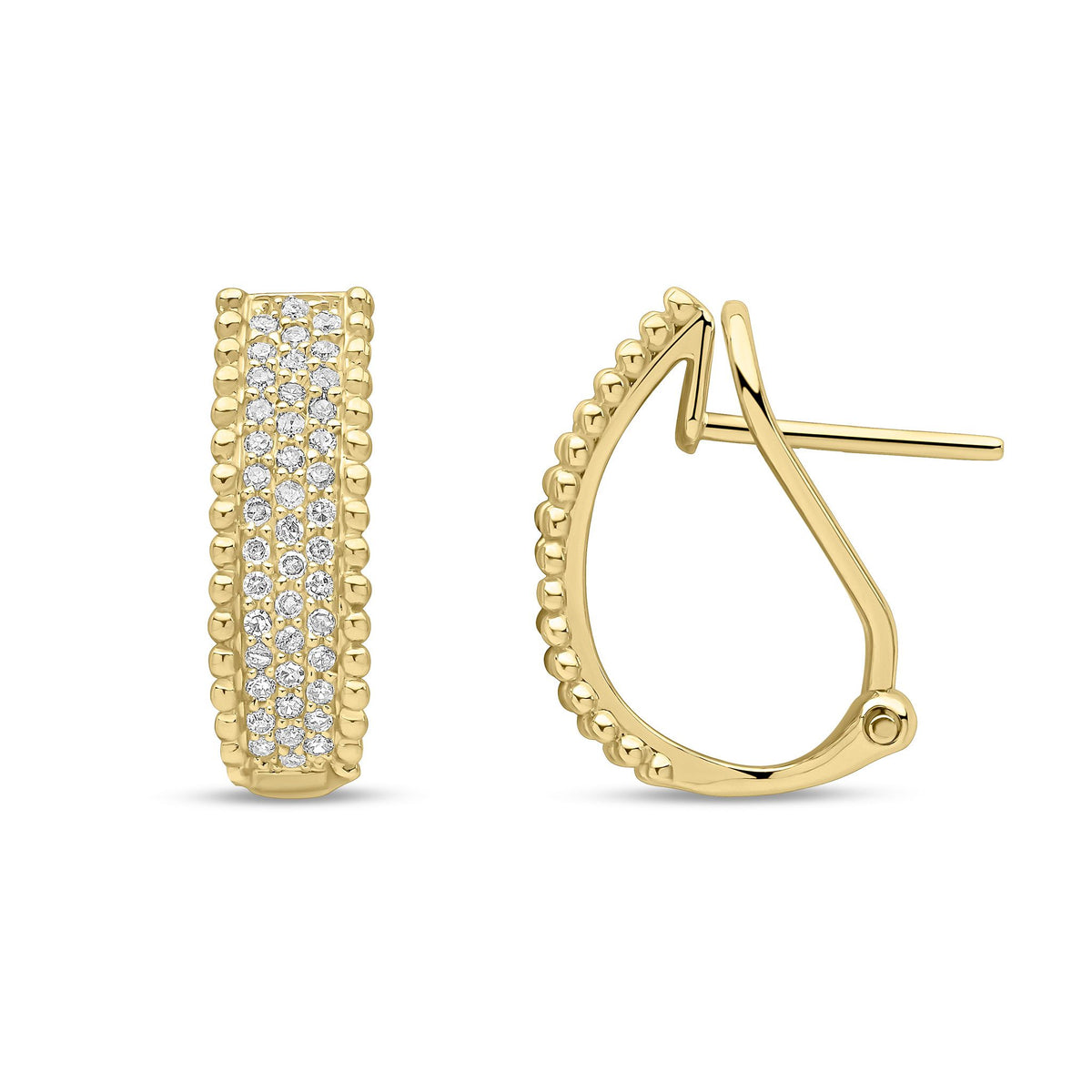 18ct Yellow Gold Natural Diamond Beaded Edge Peg & Clip Earrings