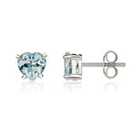 9ct White Gold Heart Natural Aquamarine Claw Stud Earrings