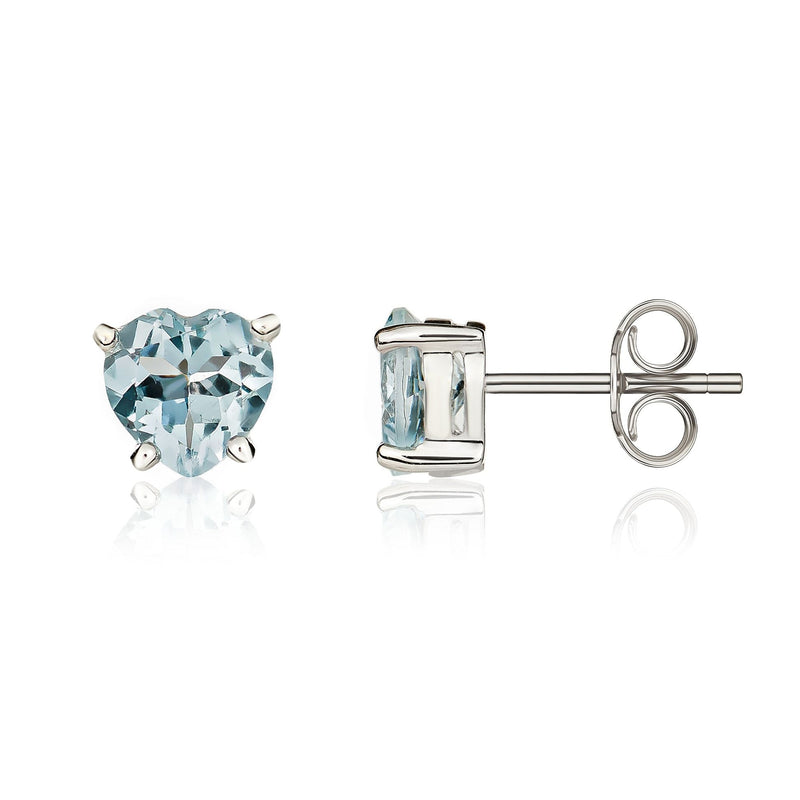 9ct White Gold Heart Natural Aquamarine Claw Stud Earrings