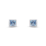 9ct White Gold Square Natural Aquamarine Rubover Stud Earrings — 3mm