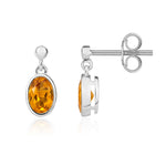 9ct White Gold Oval Natural Citrine Rubover Drop Earrings — 6x4mm