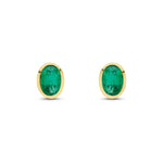 9ct Yellow Gold Oval Natural Emerald Rubover Stud Earrings — 7x5mm