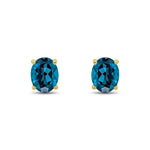 9ct Yellow Gold Oval Natural London Blue Topaz Claw Stud Earrings — 9x7mm