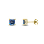 9ct Yellow Gold Square Natural London Blue Topaz Claw Stud Earrings — 5mm
