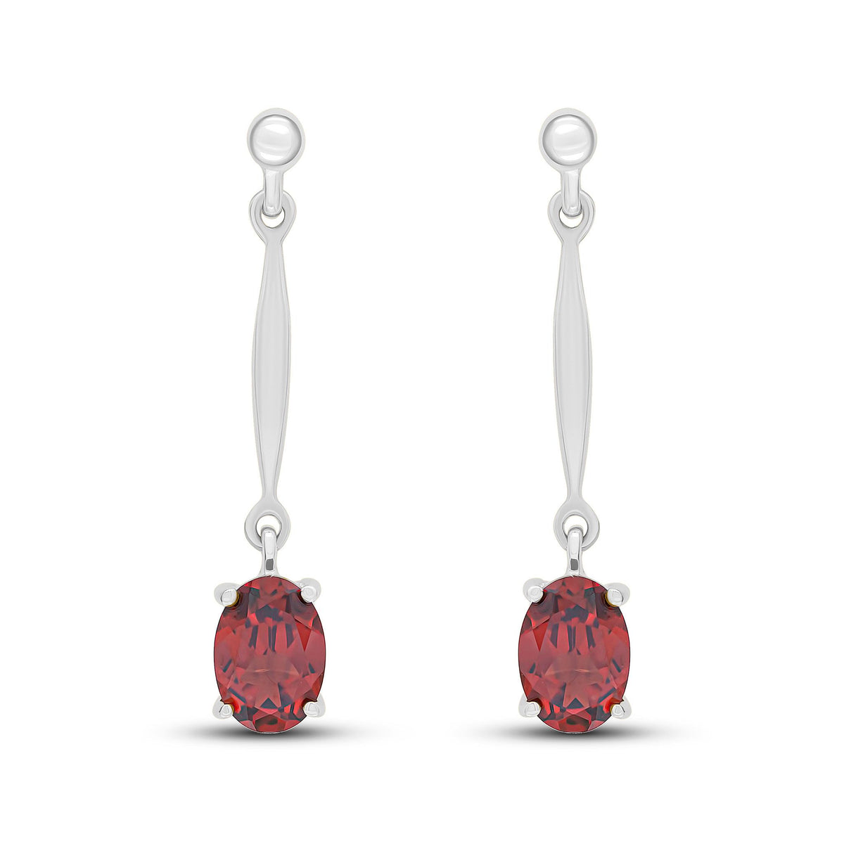 9ct White Gold Oval Claw Bar Drop Earrings — 7x5mm