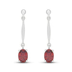9ct White Gold Oval Natural Garnet Claw Bar Drop Earrings — 7x5mm