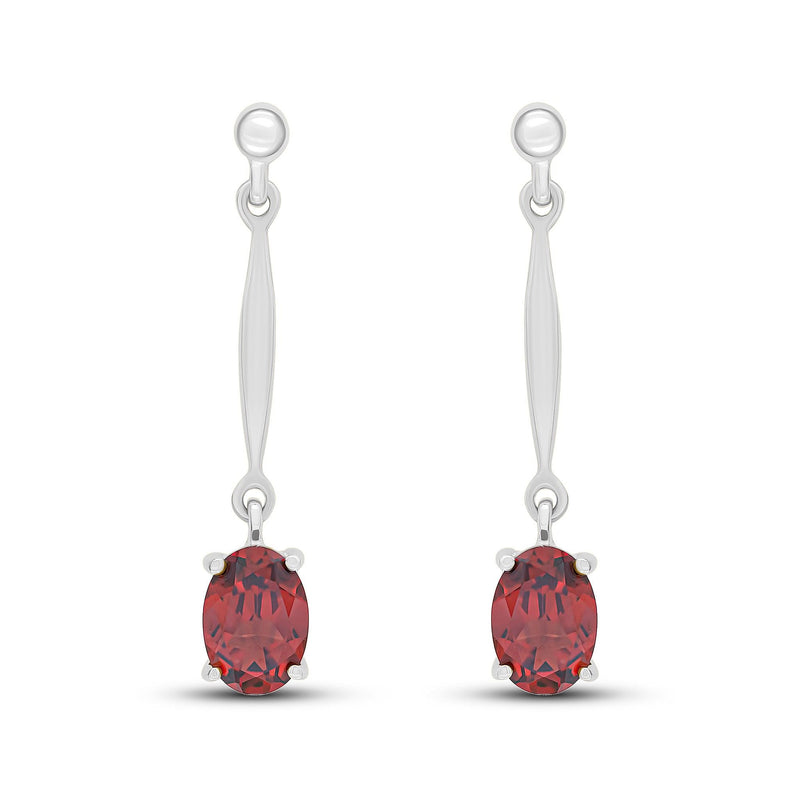 9ct White Gold Oval Natural Garnet Claw Bar Drop Earrings — 7x5mm