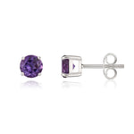 9ct White Gold Round Natural Amethyst Claw Set Stud Earrings — 5mm