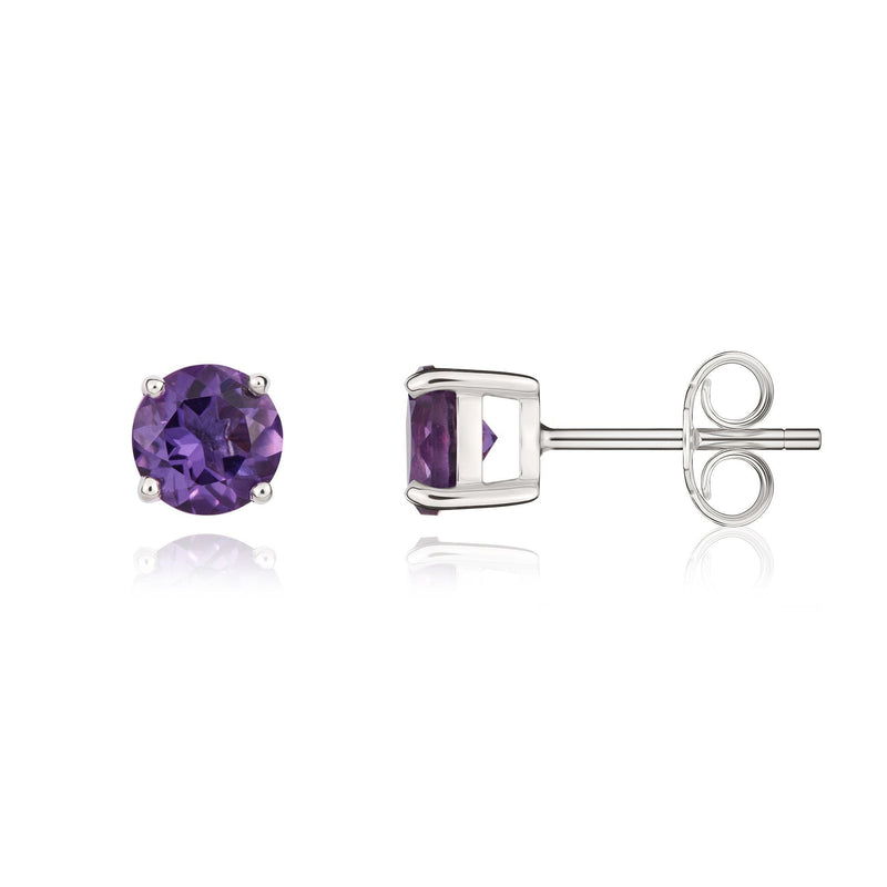 9ct White Gold Round Natural Amethyst Claw Set Stud Earrings — 5mm