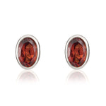 9ct White Gold Oval Natural Garnet Rubover Stud Earrings — 6x4mm