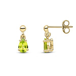 9ct Yellow Gold Pear Shaped Natural Peridot Claw Drop Earrings — 6x4mm