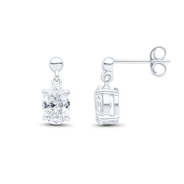 9ct White Gold Oval Cubic Zirconia CZ Claw Drop Earrings — 7x5mm