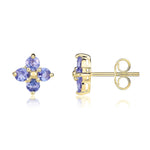 9ct Yellow Gold Round Natural Tanzanite Four Stone Cluster Stud Earrings