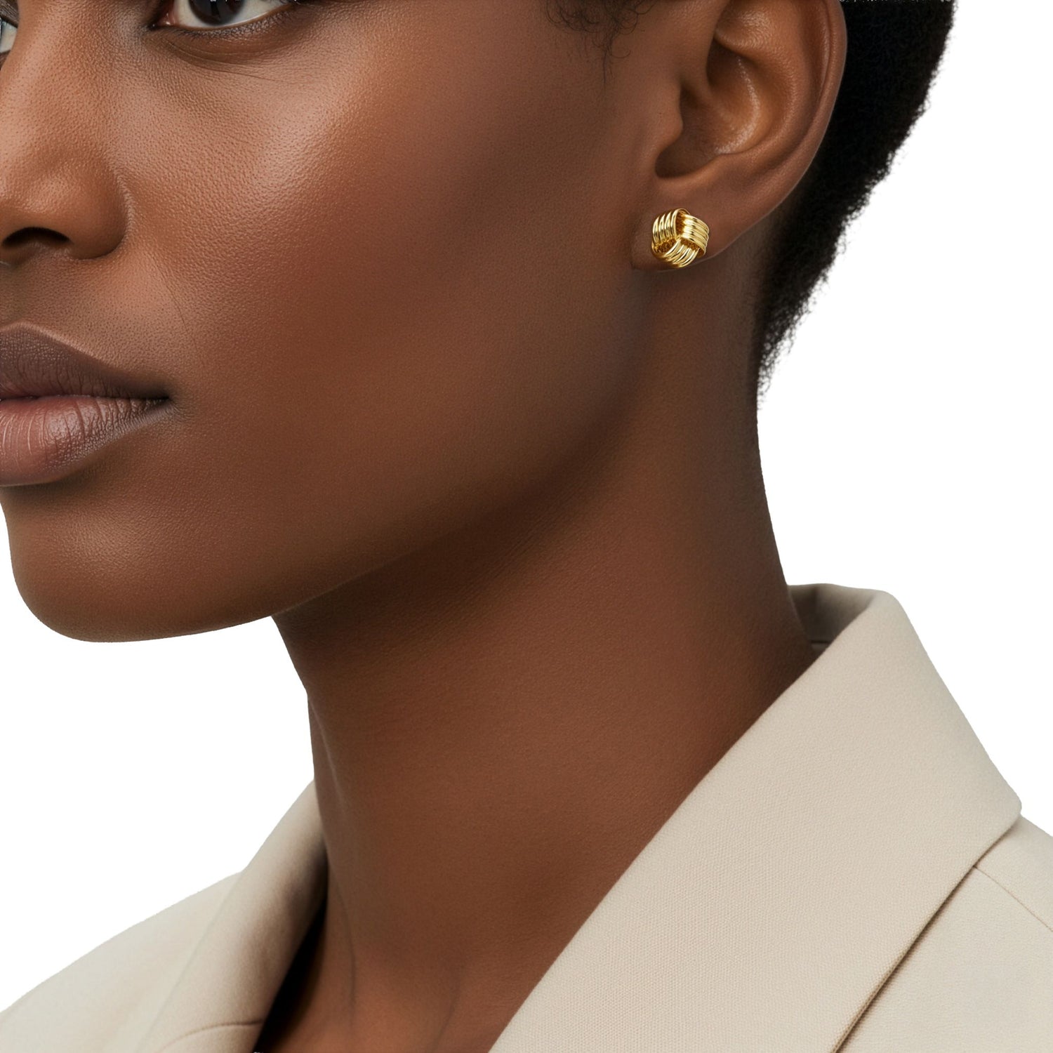 9ct Yellow Gold Polished Ribbed Knot Stud Earrings — 12mm