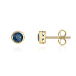 9ct Yellow Gold Round Natural Sapphire Rubover Stud Earrings — 4mm